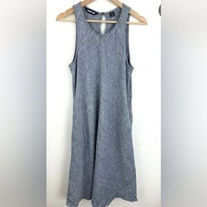 100% Linen,Lands End,Dress Women SizeL Coastal Grandma Grey&blue,sleeveless,
